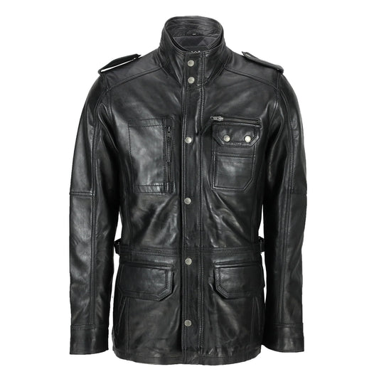 UrbanEdge | Military Style Brown Leather Jacket - Classic Design