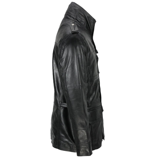 UrbanEdge | Military Style Brown Leather Jacket - Classic Design