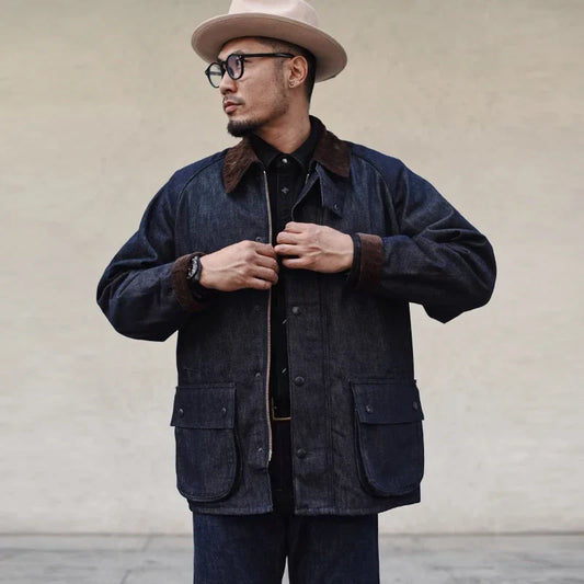 UrbanEdge | Men’s Denim Trench Coat – Rugged Elegance & Timeless Style