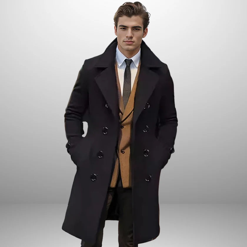 UrbanEdge | Men’s Double-Breasted Mid-Length Coat – Casual Elegance & Timeless Style