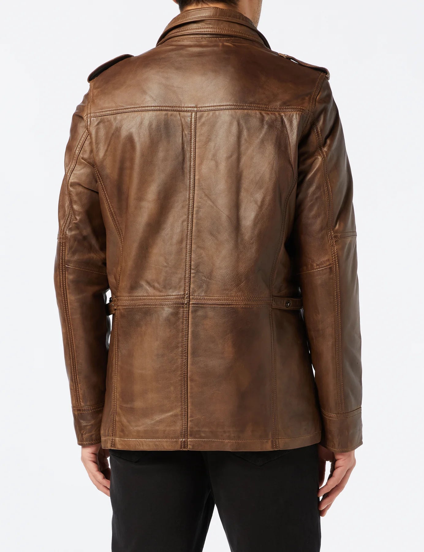 UrbanEdge | Military Style Brown Leather Jacket - Classic Design