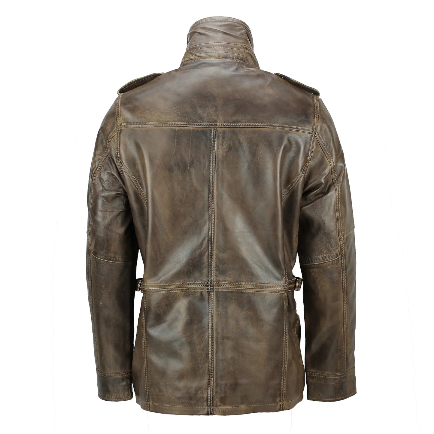 UrbanEdge | Military Style Brown Leather Jacket - Classic Design