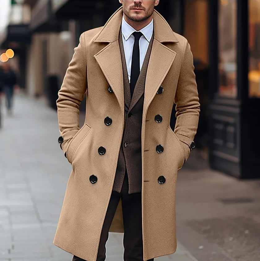 UrbanEdge | Men’s Double-Breasted Mid-Length Coat – Casual Elegance & Timeless Style