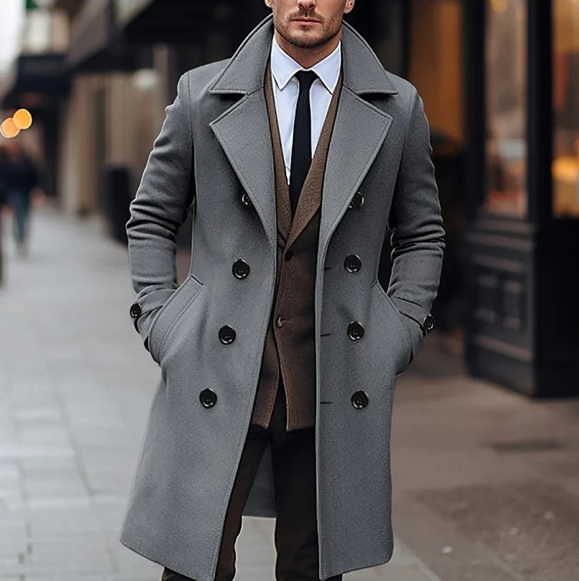 UrbanEdge | Men’s Double-Breasted Mid-Length Coat – Casual Elegance & Timeless Style