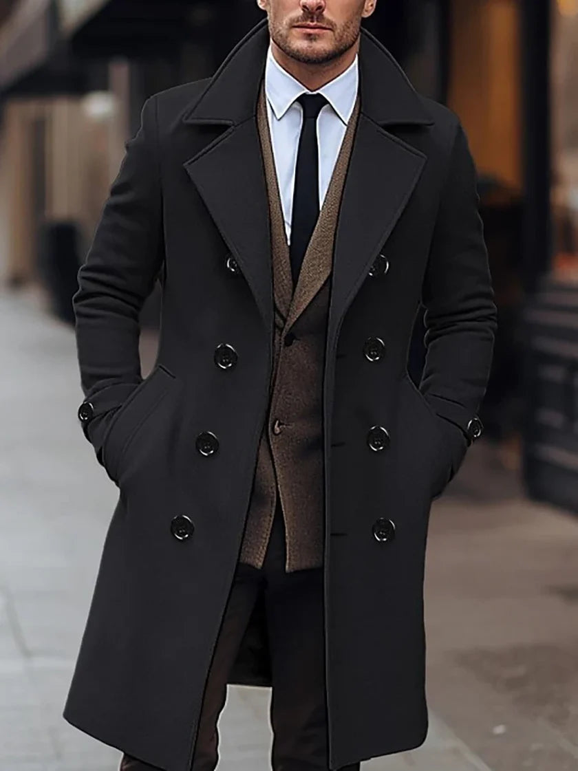 UrbanEdge | Men’s Double-Breasted Mid-Length Coat – Casual Elegance & Timeless Style