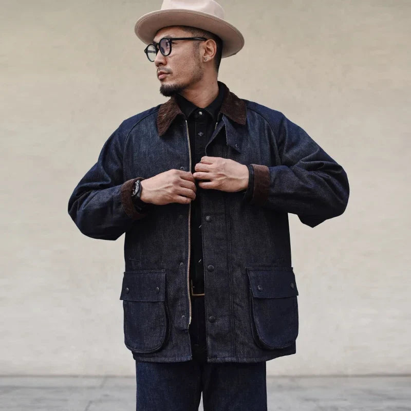 UrbanEdge | Men’s Denim Trench Coat – Rugged Elegance & Timeless Style