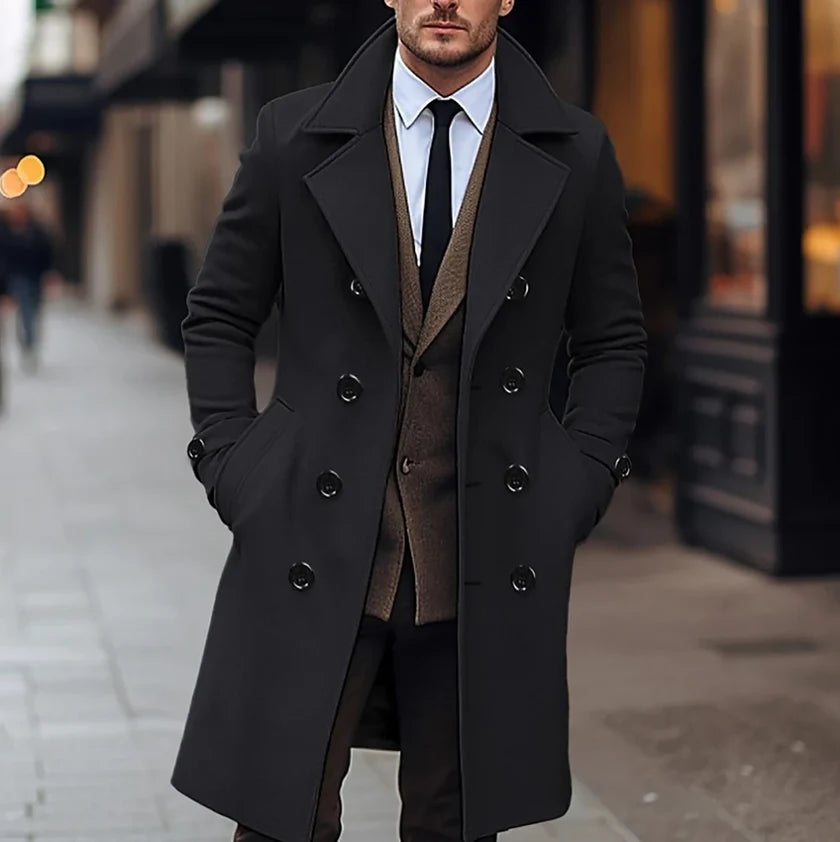 UrbanEdge | Men’s Double-Breasted Mid-Length Coat – Casual Elegance & Timeless Style