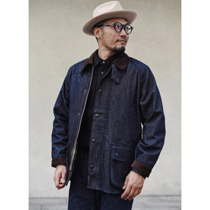 UrbanEdge | Men’s Denim Trench Coat – Rugged Elegance & Timeless Style